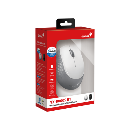 Genius bluetooth wls miš bijel NX-8000S BT white, 3 tipke, 1200 DPI, BlueEye, wireless