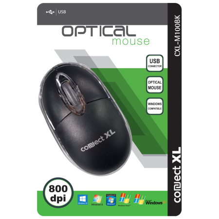 Connect XL Miš optički, 800dpi, USB, crna boja - CXL-M100BK