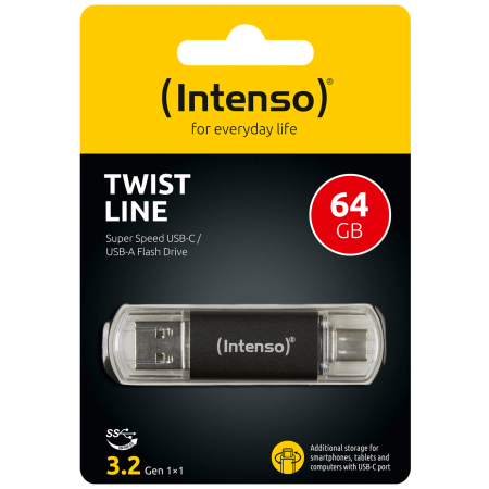 (Intenso) USB Flash drive 64GB, USB 3.2, USB-C, USB-A, Twist Line - USB3.2-64GB/Twist Line